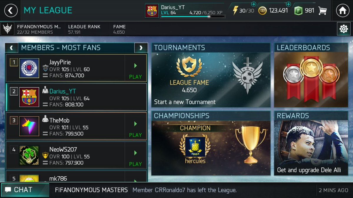 FCBDari's tweet photo. In today's #LeagueUpdate, #FMCrew has managed to win another LvL. Also, the new rules to enter the league are here:
-92+ OVR
-Be Active
Also, now, you have to apply to enter the league, so a new rule is coming for our admins (@MuzammilParkar1 @MarkJam25): 
-Accept/reject players! https://t.co/dhpF2mvg8C