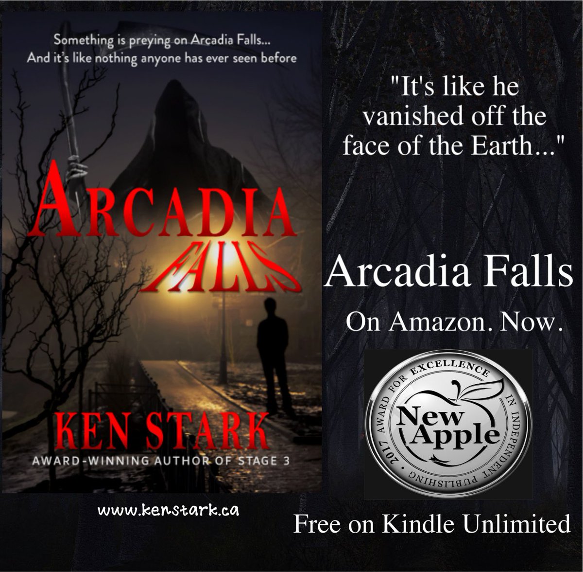 Something is preying on Arcadia Falls, and it's like nothing anyone has ever seen before....

amazon.com/dp/B077VVQVL4 
#horror #mystery #monster #thriller #IARTG
@NewAppleAwards
Read #ArcadiaFalls for #FREE on #KindleUnlimited
