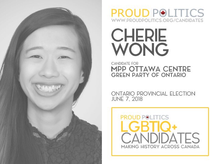 ProudPolitics's tweet photo. Meet Cherie Wong @CherCYWong, the @ONGreens candidate for #OttawaCentre. Cherie's also a prominent young #CDNpoli leader as current @YoungGreensCan CoChair. Support Cherie's campaign @ https://t.co/T7PCzyz6tZ #RepresentationMatters #ONpoli #ONelxn #LGBT #Leadership #GPO #ONGreens https://t.co/CjJQcu72Ma