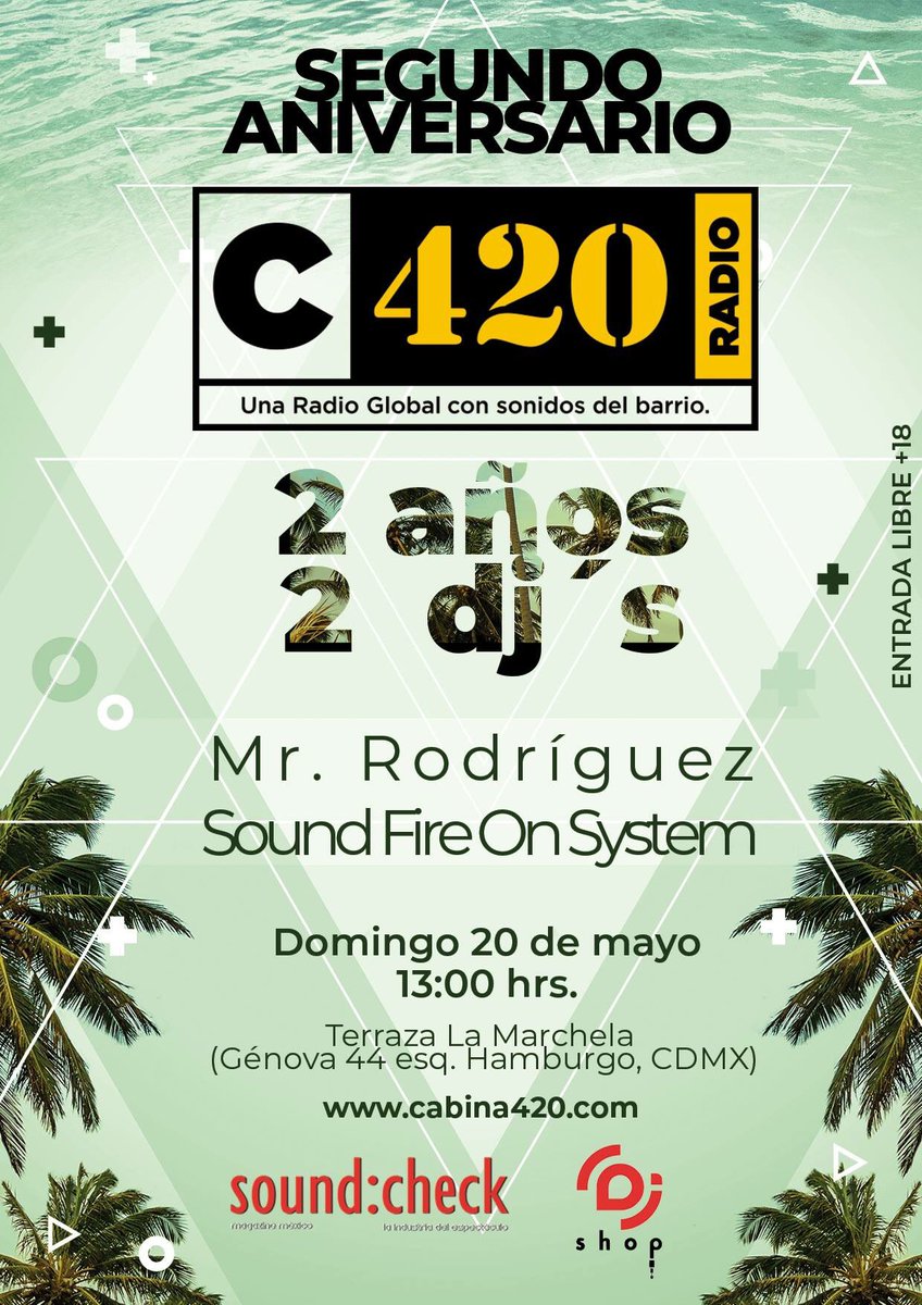 Cabina420_RADIO's tweet photo. Este domingo 20 de mayo | 13:00 horas | CDMX | @Mr_Rguez | @Sound_On_Fire | #FiestaCabinera https://t.co/BF2TSmEJGa
