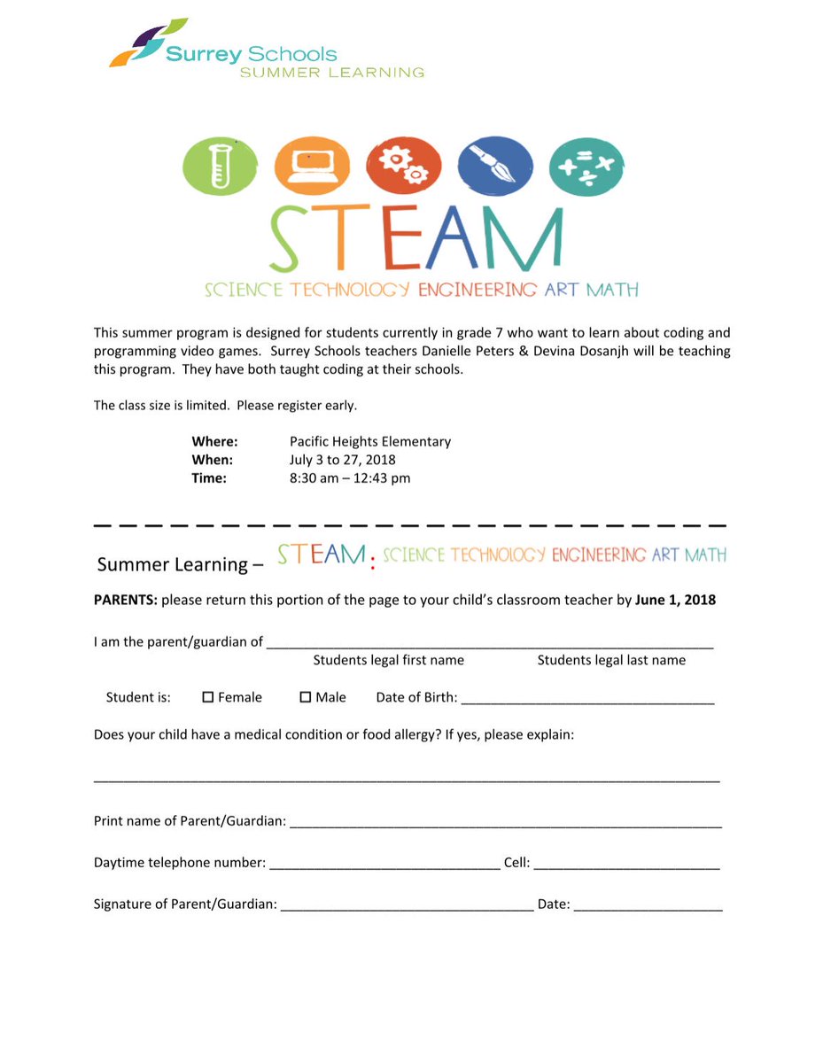 DeeKellyP's tweet photo. Grade 7 students entering grade 8? @MrsDosanjh and I are running a Summer Learning STEM program for four weeks in July @PacHeights36. Forms needs to be into principals by June 1. @ScottSmithSD36 https://t.co/L6jgzQeGLP