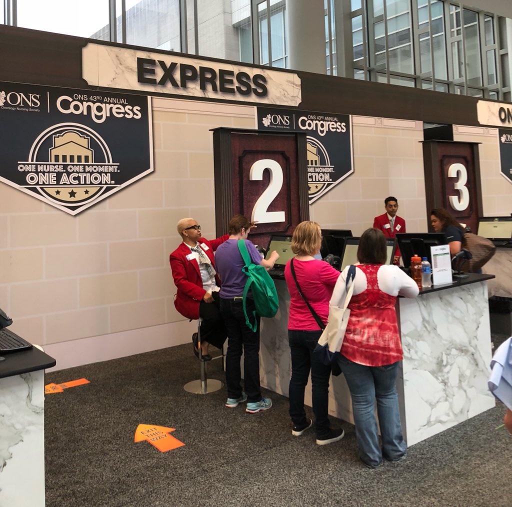 FNPoncology's tweet photo. Just registered and this express line was amazing! Beat the crowds, register until 6pm today! #ONSCongress @OncologyNursing #expressline https://t.co/2kOmYDkmz4