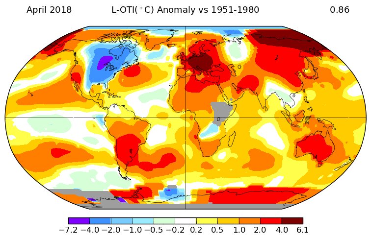 Kees Van Der Leun On Twitter Nasa April 2018 Was The 3rd Warmest On Record Behind 2016 And 2017 0 86 C Above Its 1951 1980 Average Extremely Warm In E Europe And Ne Russia Very Warm