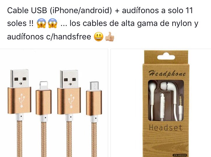 SlitGo's tweet photo. Combo! Cables usb + audifonos !! 😱😱😱 11 soles 😁😁😁 https://t.co/dHh7BGMWHJ