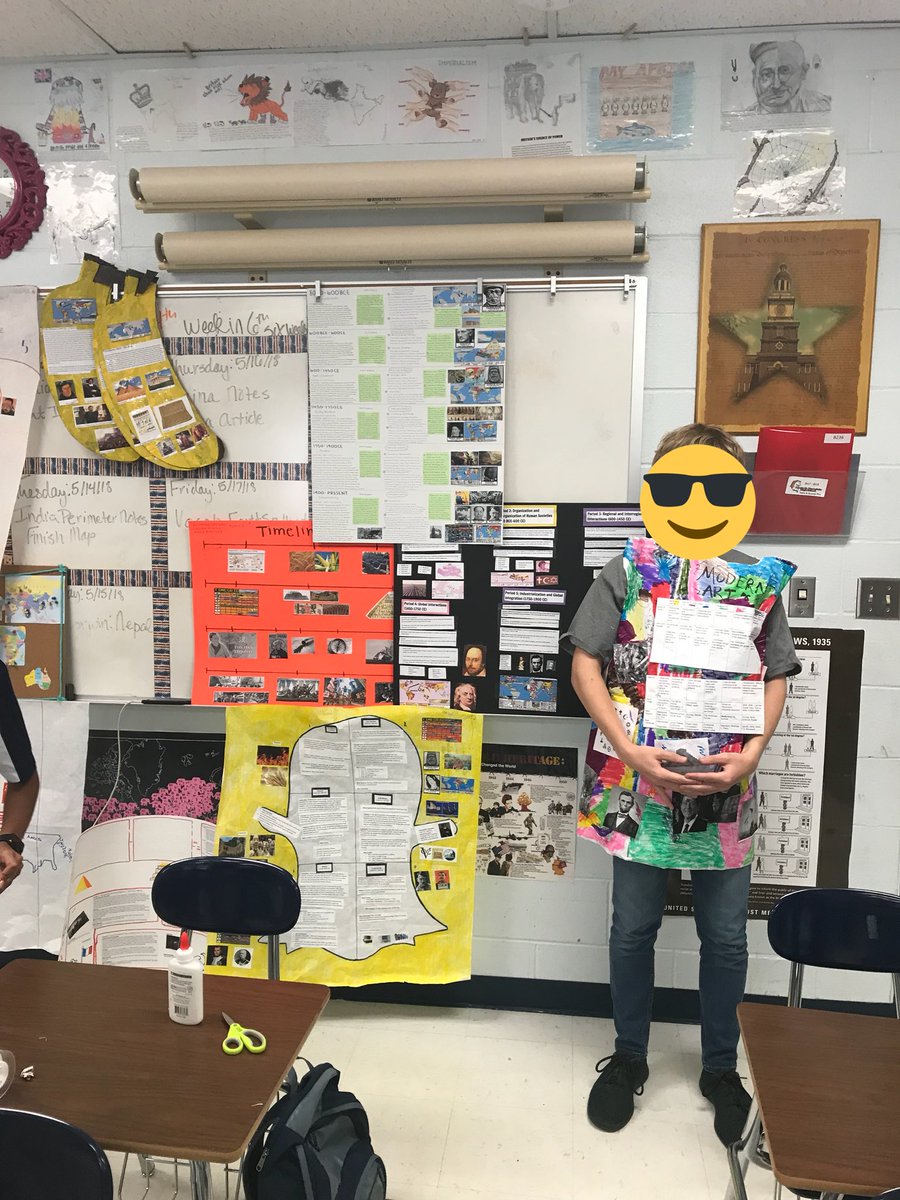 WHAPHiggins's tweet photo. Last minute review project before the WHAP AP test tomorrow. One group designed a shirt! Love these kids! @bettina_melton @BrandeisSoc @NISDBrandeis https://t.co/6cpUxVq6fy