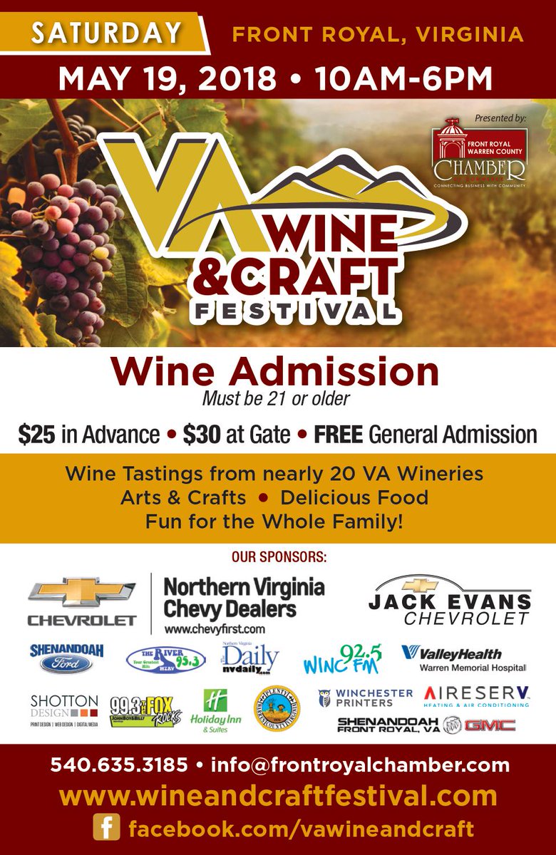 VAWineCraft's tweet photo. Don't miss the fun!  Get your advance tickets the 32nd Annual Virginia Wine &amp; Craft Festival today and save $$$.  #virginiaisforwinelovers #virginiawineandcraftfestival #frontroyalwarrencounty #dontmissthefun https://t.co/ftsHJmc457