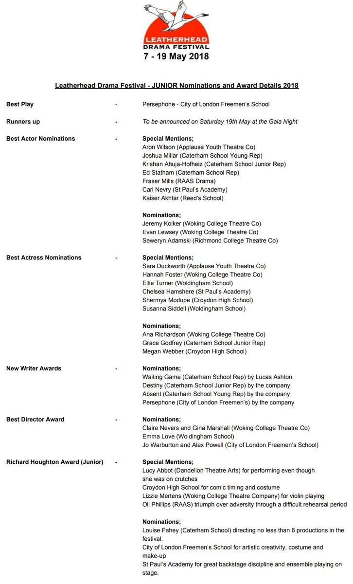 LDRAMAFEST's tweet image. Calling all local media🎙️💻🖱️📠🎥📺📖
We are delighted to announce the results from our Junior Drama Festival this year, taking place at @Lhdtheatre. It was our biggest ever youth festival, please DM for further info, plz RT etc. #surrey #drama #theatre #ldf18