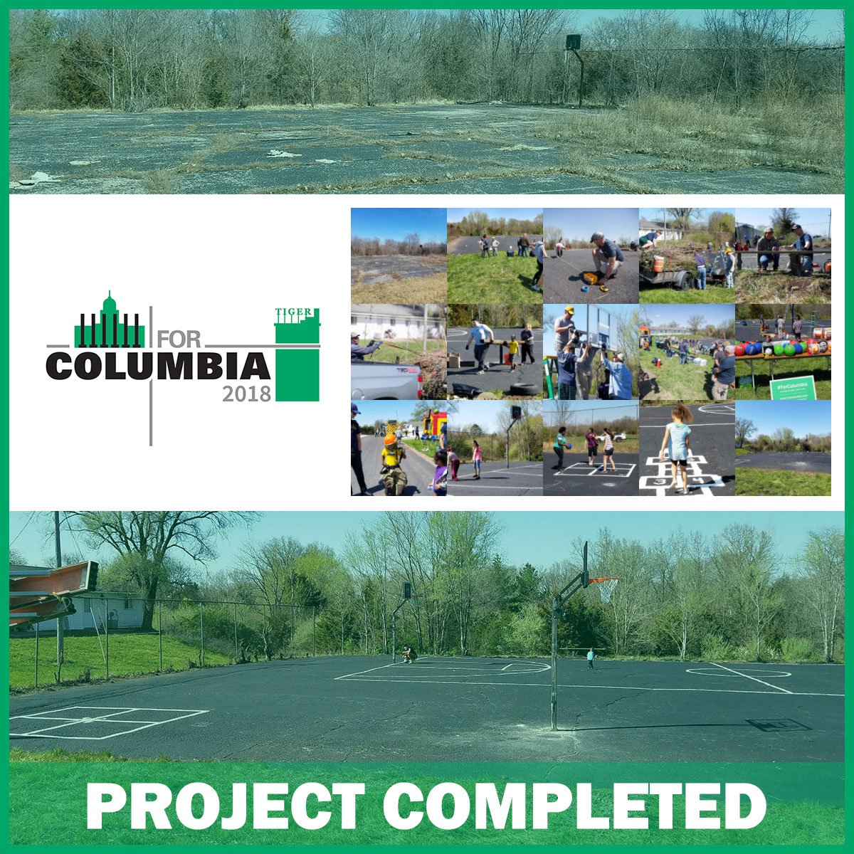 ForColumbia's tweet photo. Site Completed! Huge thanks to everyone who helped #ForColumbia2018 make such a huge impact in the northern Bon-Gor Neighborhood, where the local kids now have a court to play on! Special kudos to Columbia Fire Department for making an appearance. Photos: https://t.co/yG5QRSachk https://t.co/gxw9d0knbb