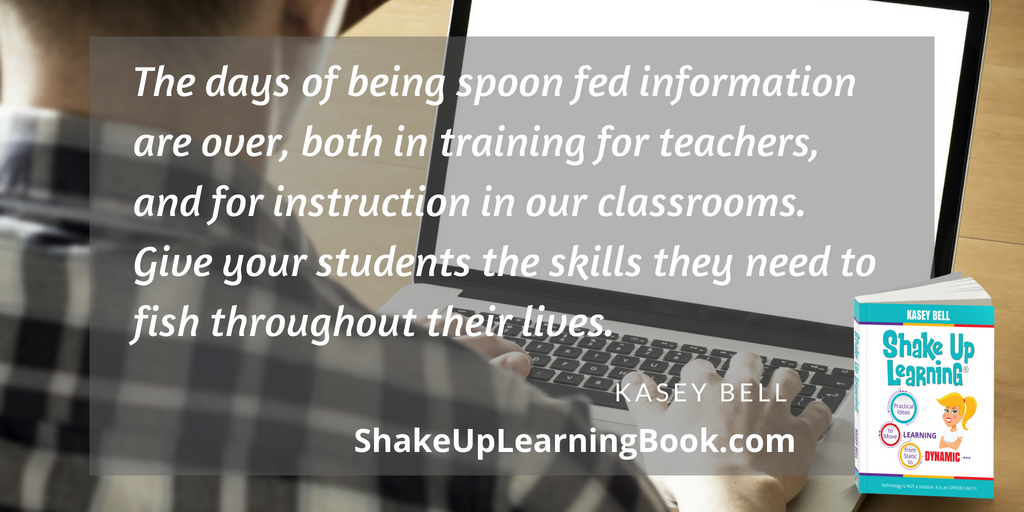 ShakeUpLearning's tweet photo. A2: We have to teach students how to "FISH" for their own answers. The days of spoon feeding is over. Things change to fast. One of the best skills we can give them is teaching themselves. #kidsdeserveit #ShakeUpLearning https://t.co/qvcJ33bUvQ