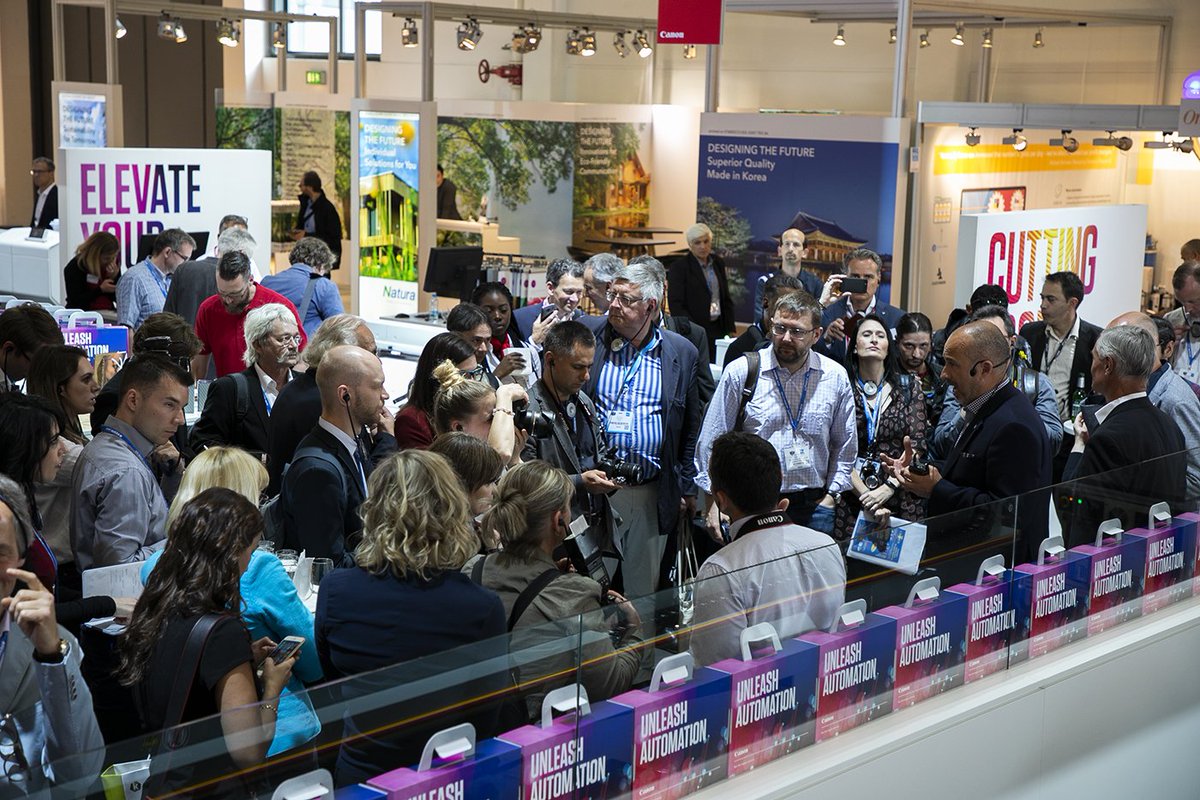 CanonEMEA's tweet photo. Great turnout at the Canon #FESPA2018 press event. Thank you all for coming! We hope you enjoyed it. https://t.co/2oLv0mTrCT