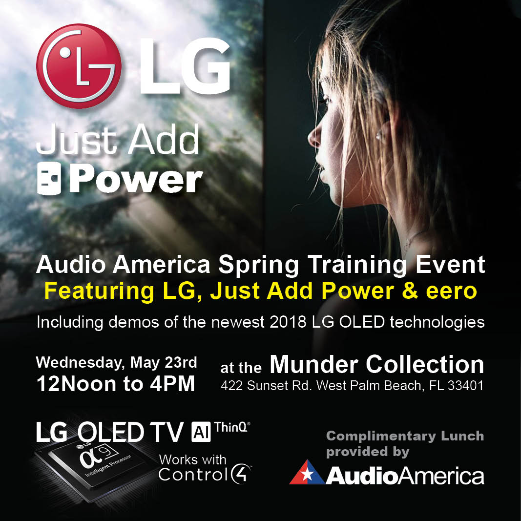 Join us for LG, Just Add Power <a href="/JustAddPowerHD/">Just Add Power</a> and eero Training next week.