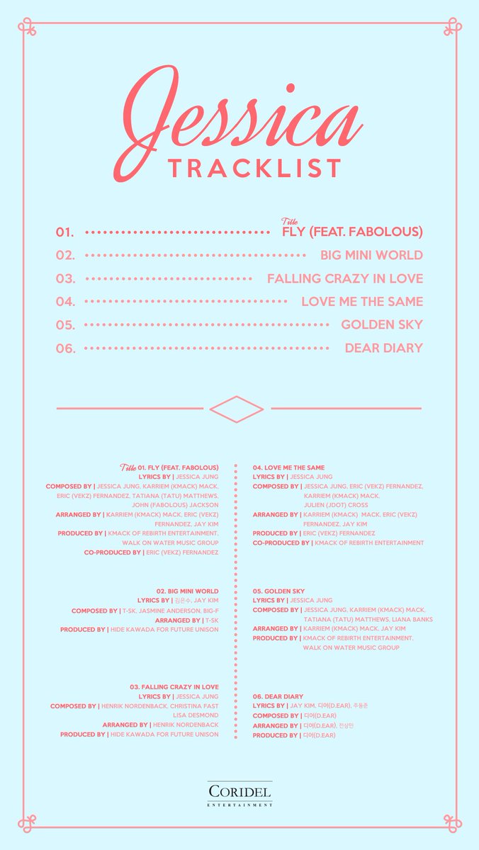 taengsicth_'s tweet photo. มินิอัลบั้ม With Love, J ประกอบด้วยเพลงทั้งหมด 6 เพลง
1. FLY (FEAT.FABOLOUS)
2. BIG MINI WORLD
3. FALLING CRAZY LOVE
4. LOVE ME THE SAME
5. GOLDEN SKY (เพลงที่แต่งเพื่อแฟนคลับ โดยได้แรงบันดาลใจจากแฟนมีตในประเทศไทย)
6. DEAR DIARY
#Jessica #FlywithJessica #2YearsWithLoveJ https://t.co/UUj0jY2E3v