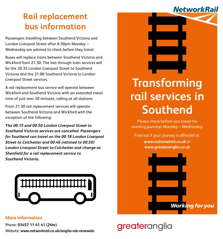 greateranglia's tweet image. Engineering works for the Southend line from Monday 4 June 2018 - Wednesday 10 October 2018 inclusive. #CheckBeforeYouTravel EC
