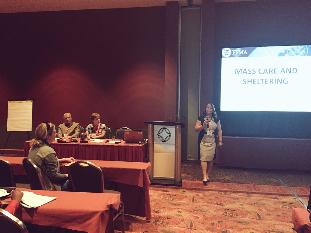 FEMARegion6's tweet photo. Our Recovery Division Director Traci Brasher is presenting on mass care &amp; sheltering (an overview of the Hurricane Harvey mission). #TEMC18 https://t.co/X3LAXYxuCv
