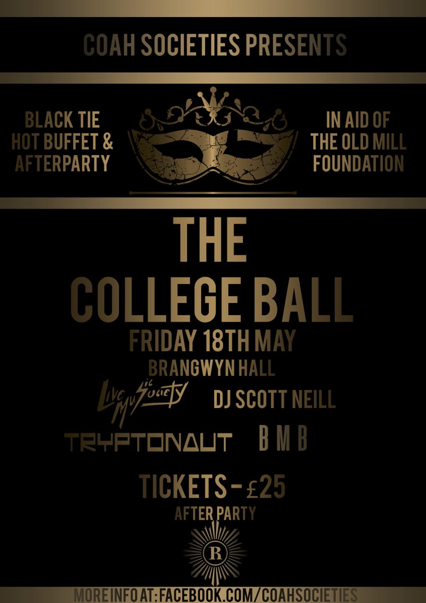 🥂COAH SOCIETIES PRESENT: THE COLLEGE BALL 🥂 
18.05.19
Tickets are FLYING so avoid FOMO and get yours now before they sell out! 
Get excited for what is going to be an unforgettable night....

#COAHBALL18

fatsoma.com/swanseasu/sng7… 

Event link: facebook.com/events/4054199…