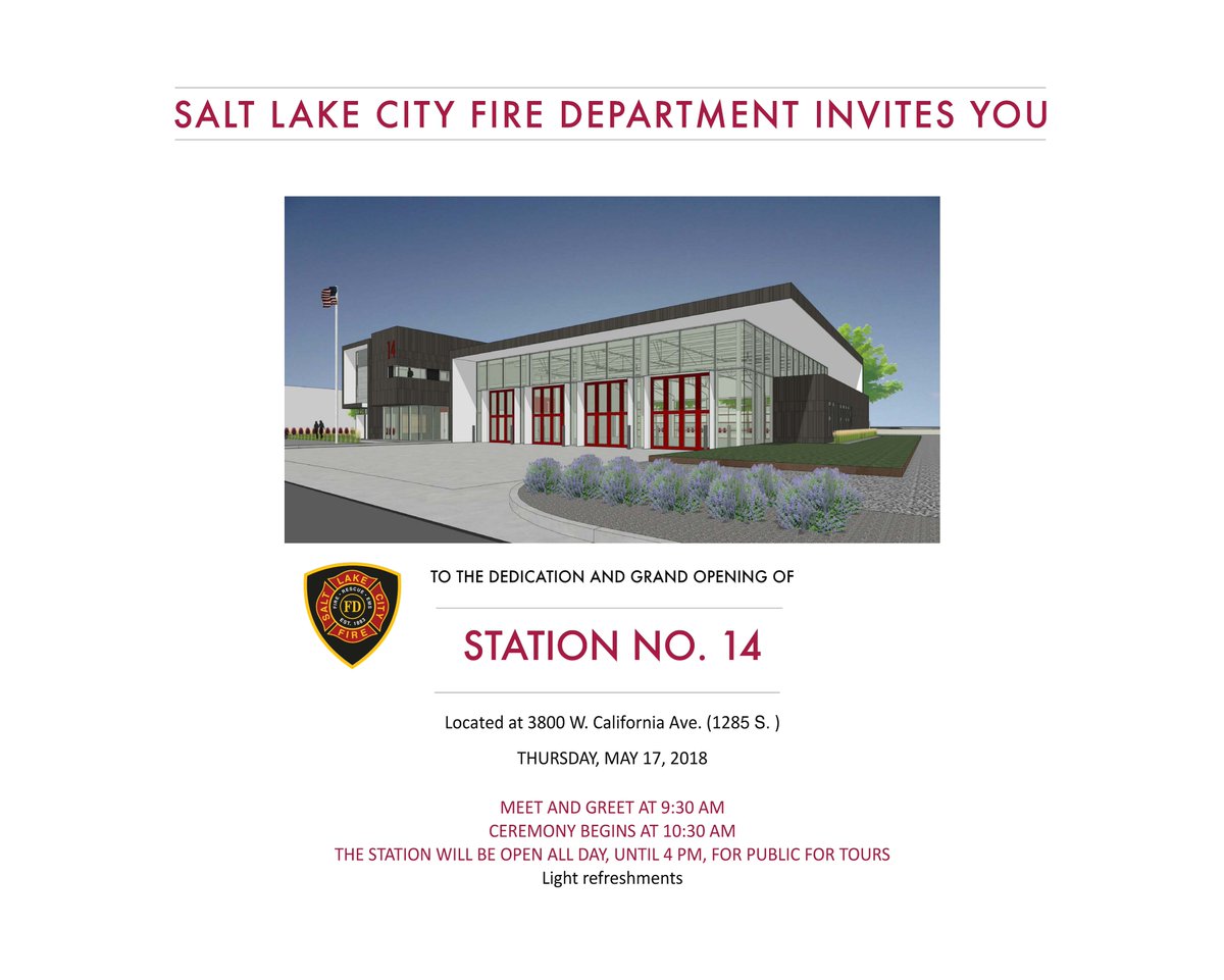 slcfire's tweet photo. Don't forget to join us tomorrow as we celebrate the Grand Opening of Station No. 14! https://t.co/vt5oBV7pZu