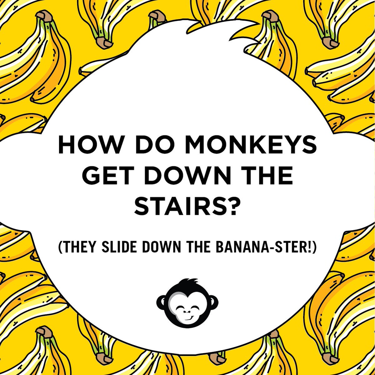iamgreenmonkey's tweet photo. Q: How do monkeys get down the stairs? A: They slide down the banana-ster! HA! 🐵🍌 #mylesthemonkey #greenmonkeycreative #cheesyjokes #monkeyjokes #wackywednesday https://t.co/8ldTc2LxV3