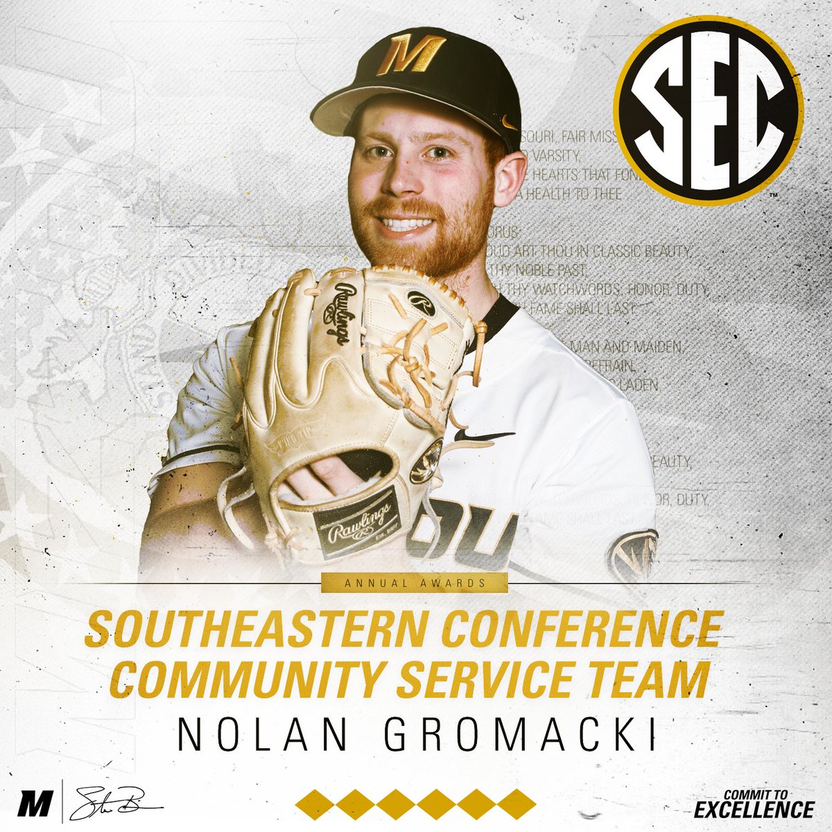 MizzouBaseball's tweet photo. NEWS | #Mizzou Senior RHP @NolanGromacki Named to @SEC Community Service Team for Third Straight Season

🔗 https://t.co/Fp8MyWXCug

#MIZ #C2E 🐯⚾️ https://t.co/SlnuURE3Bu