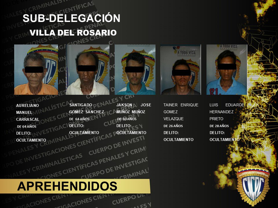CICPC0283's tweet photo. Detectives de la S/D Villa del Rosario logran la aprehensión de (05) sujetos, por uno de los delitos (Ocultamiento de Arma de Fuego). #CicpcLaMejorPoliciaCientifica #FamiliaCicpc #EficienciaONada #LosBuenosSomosMas https://t.co/GJjeUraloS