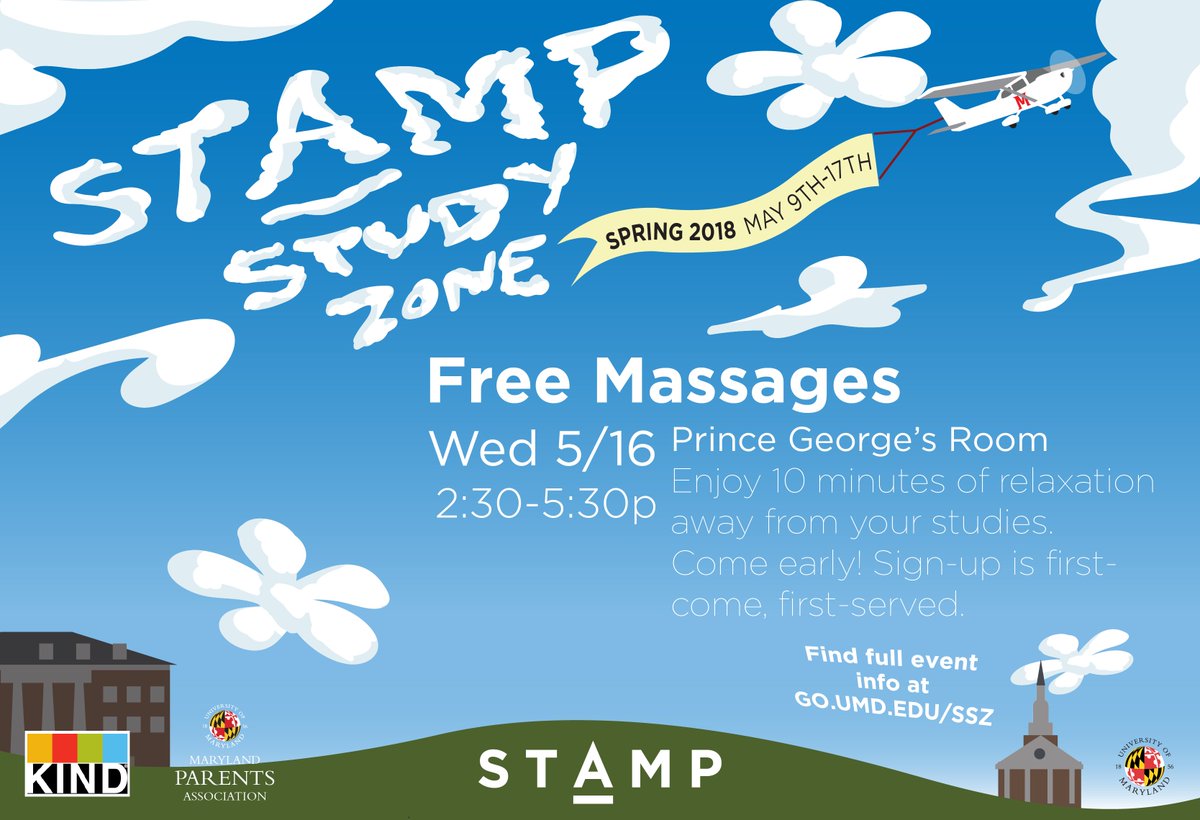thestampumd's tweet image. We&apos;re offering FREE #UMDFINALS MASSAGES today! Sign-ups are first come, first served—arrive early to reserve your spot: facebook.com/events/1657508… #STAMPStudyZone