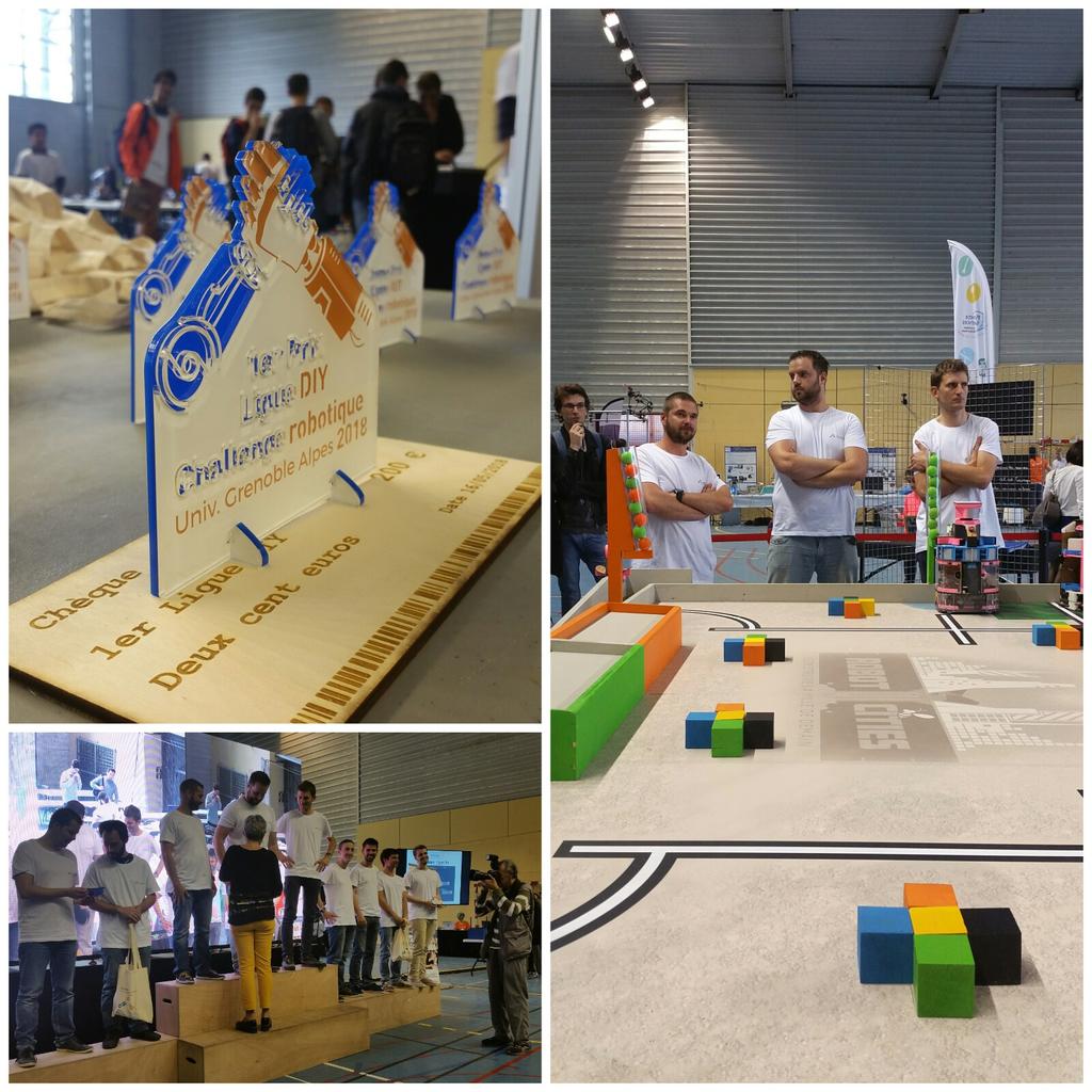 L'équipe "CRAP", composée d'anciens étudiants @Polytech_Gre, remporte la finale de la ligue DIY #GreCRobotique. Bravo