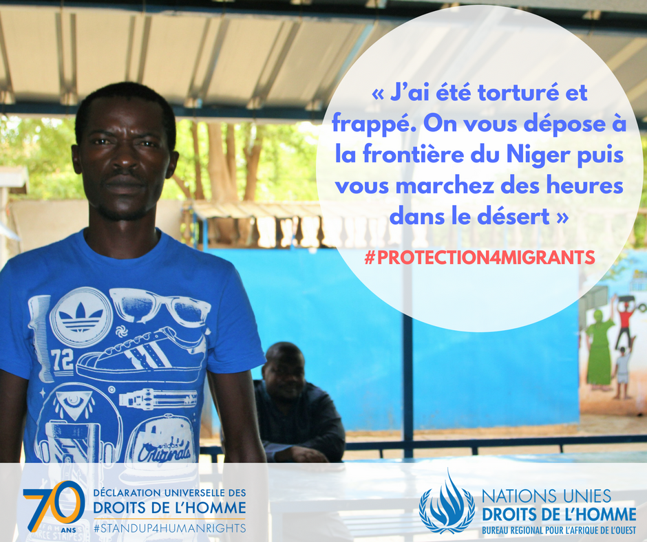 ONU_Droits_BRAO's tweet photo. « J’ai été torturé et frappé. On vous dépose à la frontière du Niger puis vous marchez des heures dans le désert ». #migrant interviewé lors de mission d’évaluation des #droits des migrants : https://t.co/N7hv9RyVyI #protection4migrants #standup4migrants #Standup4HumanRights https://t.co/JUVGGc5uT9