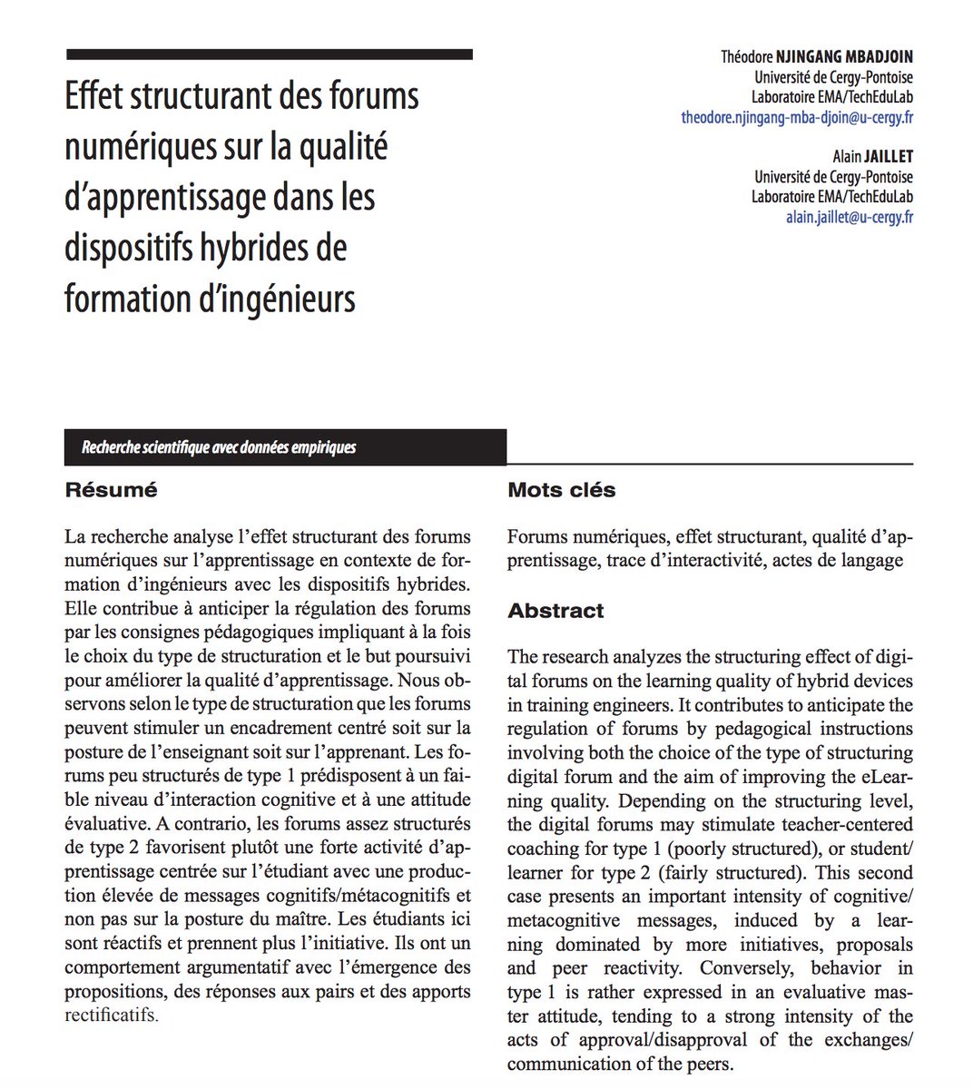 ritpu's tweet photo. Effet structurant des forums numériques sur la qualité d’apprentissage dans les dispositifs hybrides de formation d’ingénieurs (@alainjaillet) https://t.co/PGjN2BV1My #TICE #numérique #ingénierie https://t.co/5lW5BCbinG