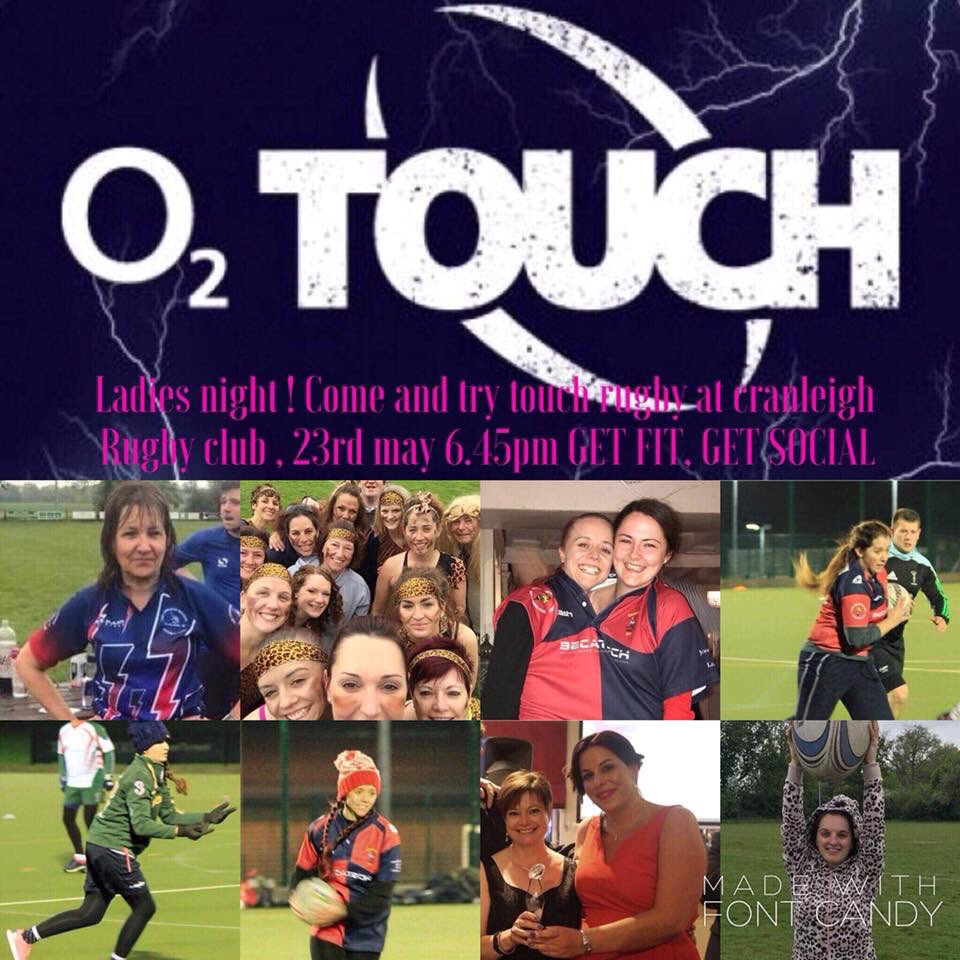debbie_sampson's tweet image. O2 Touch Taster session for Ladies-Want to make new friends ? Get fit? Come down to Cranleigh Rugby Club’s taster session for Ladies on Wednesday 23rd May at 6.45pm - Non contact, great fun and we guarantee you will love it!  #02touch #o2touchforall #rugby  #ladiesrugby