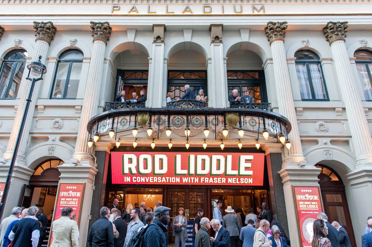 SpectatorEvents's tweet photo. A few photos from last night’s sold-out event at the @LondonPalladium. Rod Liddle and @FraserNelson, a bottle of Sancerre and 2,200 friends of the @Spectator #RodPower https://t.co/46w3RCes7a