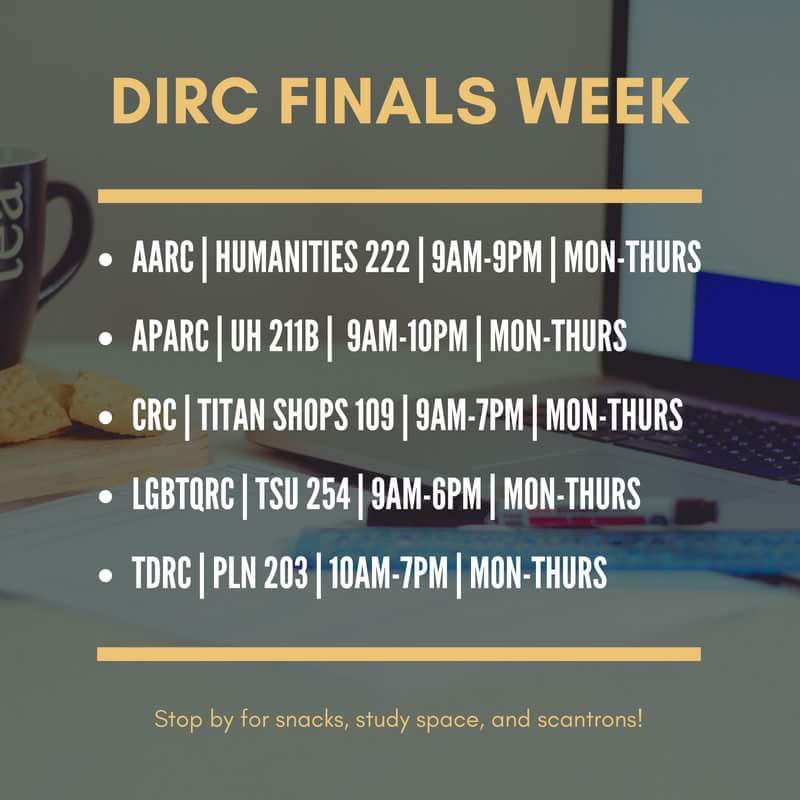 UPDATED!!
Our centers' hours for finals week. Stop by for scantrons, snacks, and study space ✨📚