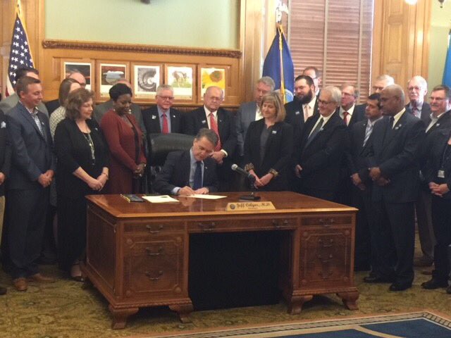 EconLifelinesKS's tweet photo. We were glad to join @GovJeffColyer for the signing of the transportation task force bill today! A great way to celebrate #InfrastructureWeek2018 #BuildingAVision for #kstransportation! https://t.co/uS9FYCsYls