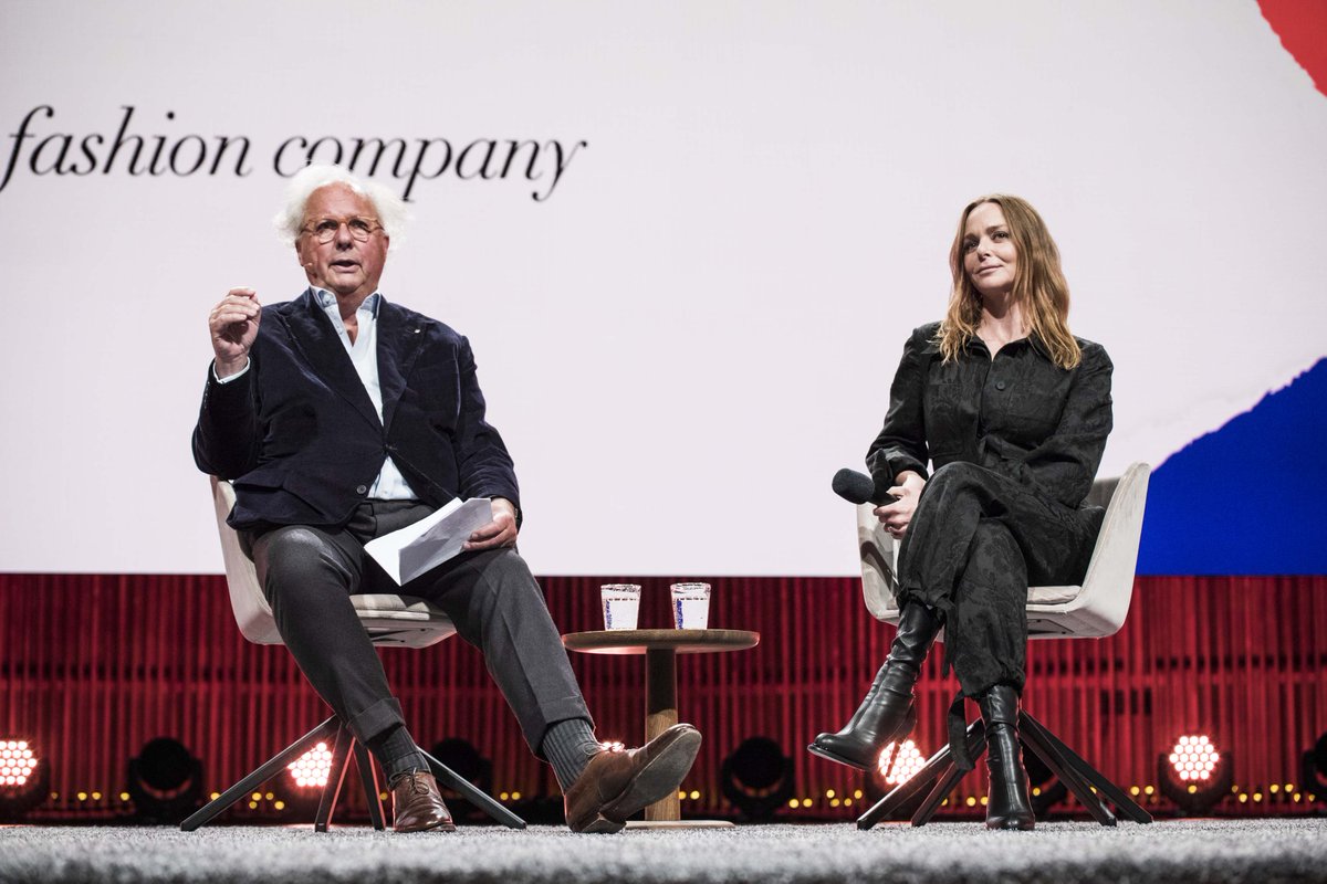 StellaMcCartney's tweet photo. "We arrived at a place where doing things in a conventional way is outdated and unsustainable. For instance, using animals is, in my opinion, not relevant or fashionable anymore.” 

Stella speaking to Graydon Carter today at the #CopenhagenFashionSummit. https://t.co/GxR9LYfkYM