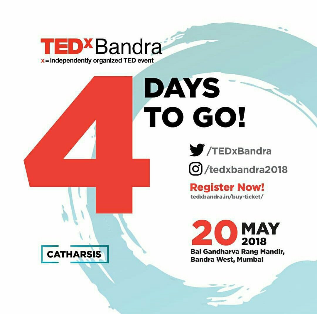 TEDxBandra's tweet photo. Hurry up. A few tickets left for TEDxBandra 2018. Register for the conference today!

#TEDxBandra #TEDTalks #TEDx #TED #TEDIndia  #TEDxBandra2018 #TEDxBandra2017 #Catharsis #TEDconference #Bandra #Inspire https://t.co/EYEwbhKjun