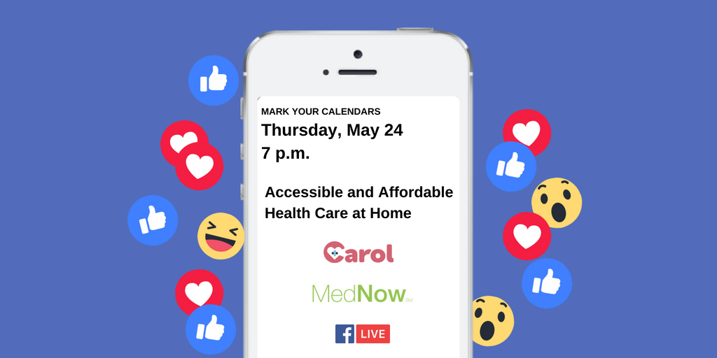 CarolHealthapp's tweet photo. Mark your calendars for Thursday, May 24 at 7 pm!

We will be hosting a Facebook live event, "Accessible and Affordable Healthcare at Home."

We are excited to provide this event along with MedNow, a national leader in telehealth. Stay tuned for more information to come! https://t.co/oqafMqH1DC