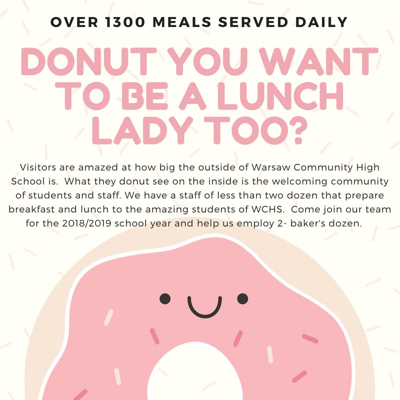 Makinglunches's tweet photo. I would not make it as a comedian. That's ok, my future is pretty bright in school food service. We just happen to have an opening at  Warsaw High School, come join us - its a lot of PUN!  @WCHSinfo  #Icrackmyselfup #Yesweservedonutstoo #wholegraindonutsthatis https://t.co/D2dHlM32Nb