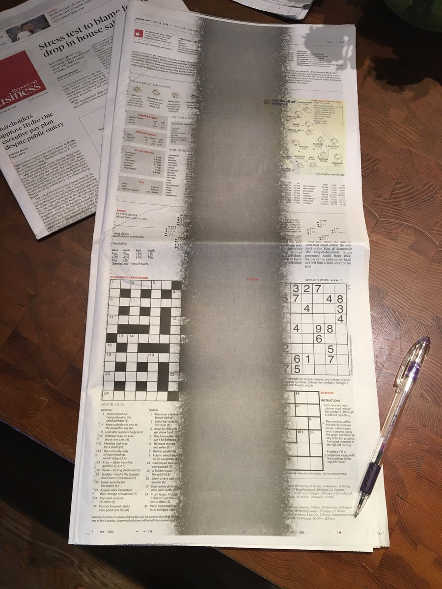 oakbayknitter's tweet photo. What's a girl supposed to do? No puzzles for me today! @globeandmail #bcedition
#nocrossword #nokenken #sudoku #nofun 🙁 https://t.co/u2IfMEnUUY