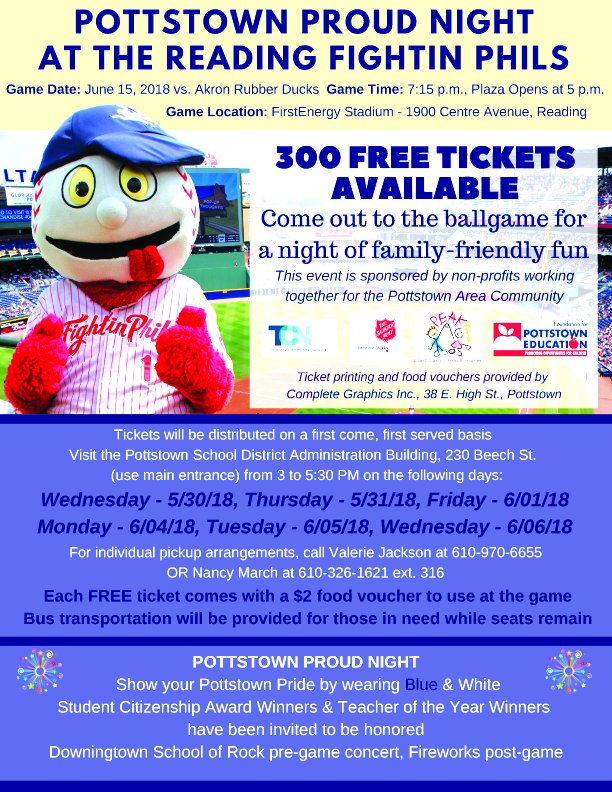 Pottstown Pride Gets You Free Baseball Tickets to Fightin' Phils. The event, dubbed Pottstown Proud Night, is sponsored by 4 local non-profits to promote the value of working together for the Pottstown Area community. evan-brandt.blogspot.com/2018/05/pottst… <a href="/ByNancyMarch/">Nancy March</a> <a href="/JohnJarmato/">John Armato</a> <a href="/MercuryX/">PottstownMercury</a>