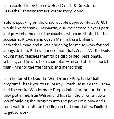 BeHoff21's tweet photo. I am excited to be the new head coach at Windermere Prep! @LakersHoops_WPS @WPS_Athletics #LetsWork https://t.co/3YqSwi1x3b