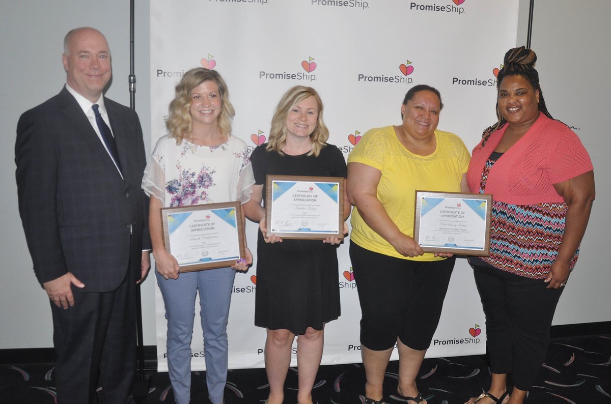ChildSaving's tweet photo. Several of the CSI team were honored by PromiseShip today. Sarah Caldararo and Katelyn Kurcz were recognized for their work on a unique adoption case and our In-Home Services team, represented by Elonda Vlietstra and Jenaime Taylor, for their work in client homes. #childsaving https://t.co/hhWW74Om8m