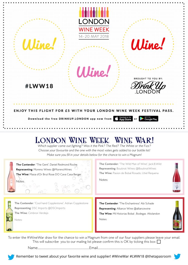 thetapasroom's tweet photo. Who’s heading to #Tooting to try our #LWW18 tasting flights? Abi from @alliancewine is in tonight fighting for the Red corner. #winewar https://t.co/7z0wtgw4jF