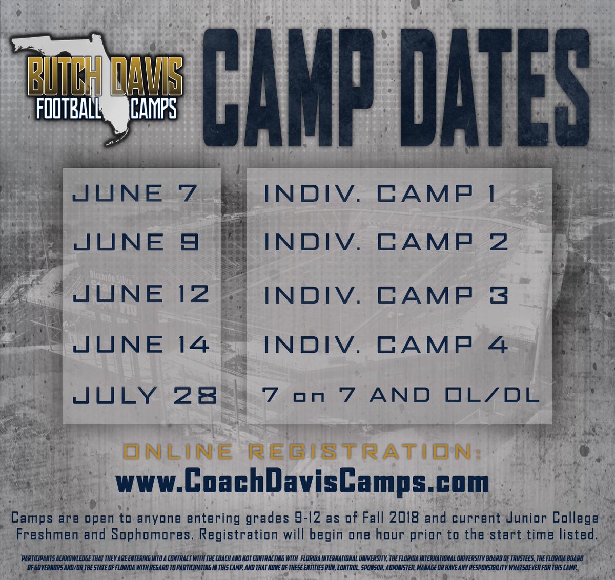 CoachDrewDavis's tweet photo. Camp Season is on the horizon! Come out and compete in South Florida 🏈 🌴. #PawsUp #ShowUp2ShowOut @BrynRenner https://t.co/IWYwV8kYQw