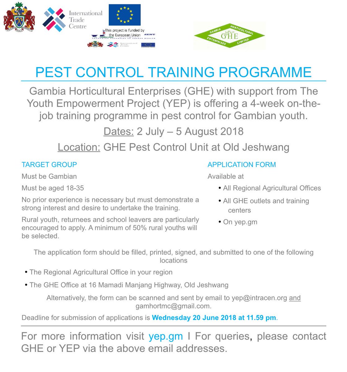 Interested in acquiring pest control skills? #YEP. Apply for our 4 week on-the- job training.