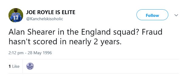 JonnyGabriel's tweet photo. Imagining what Twitter would have been like when the England squad was announced for Euro '96. https://t.co/RFEp4skevr