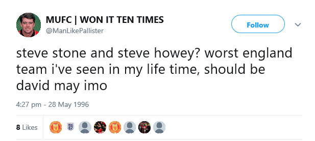 JonnyGabriel's tweet photo. Imagining what Twitter would have been like when the England squad was announced for Euro '96. https://t.co/RFEp4skevr