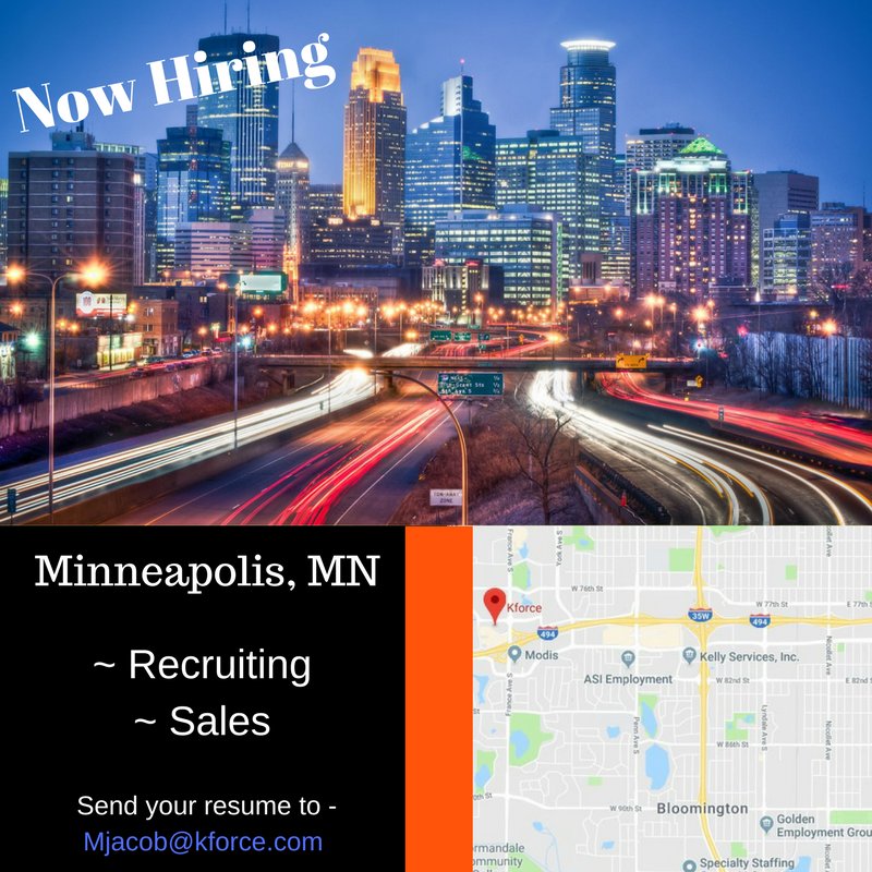 RecruiterMJacob's tweet photo. Join our #Kforcefamily today! #Minneapolis #Recruiting #Sales #createyourfuture #Training #success #mentors #Growth #NowHiring @Kforce https://t.co/b29VrYEPq7
