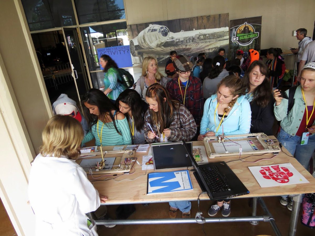 techninja42's tweet photo. 5(!) years ago today, with @makerzeph / @MakerSylvia running a #watercolorbot demo at #MakerFaire and so much more. Such an amazing journey that I hope never ends. Two more days til #MFBA18!! #excited #maker #family https://t.co/JCvZXeJd1U