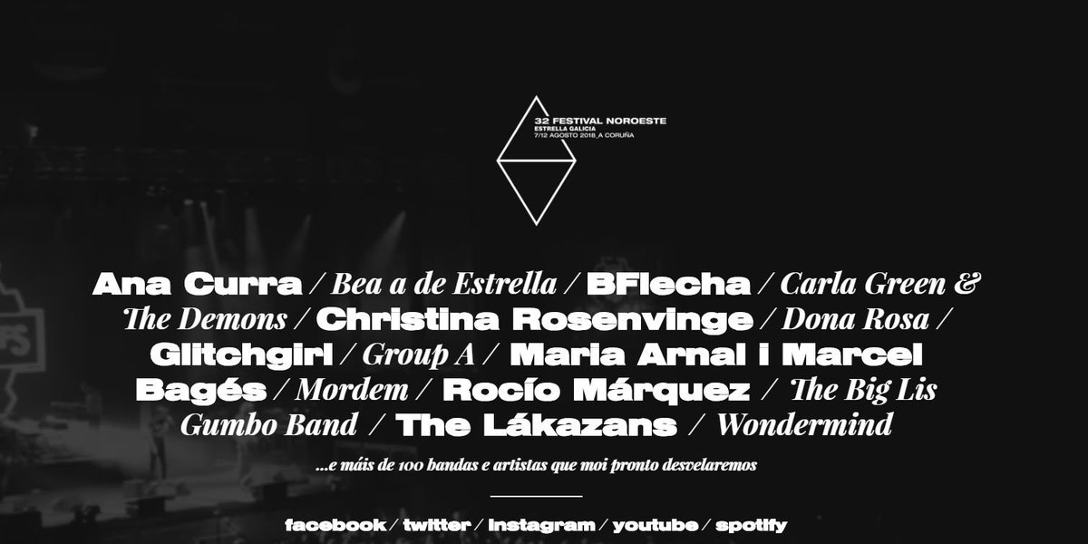 FestNoroesteEG's tweet photo. Así vai quedando a cousa...
@AnaCurraOficial #BeaadeEstrella @BFlecha @carlagreendemon @Ch_Rosenvinge #DonaRosa #Glitchgirl #GroupA @mariaarnaldimas i @marcel_bages @ohmordem @Rocio_Marquez_ @LisBig @TheLakazans @wondermindband
#Noroeste2018 @estrellagalicia
#SOMOSNOROESTE https://t.co/uEAvUTTpl4