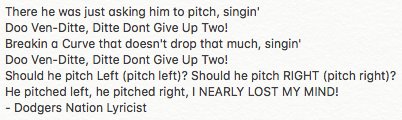 DodgersNation's tweet photo. Song we sing every time Venditte pitches now. Can we get @DieterRuehle to hook it up? https://t.co/hAovdW1Vkh