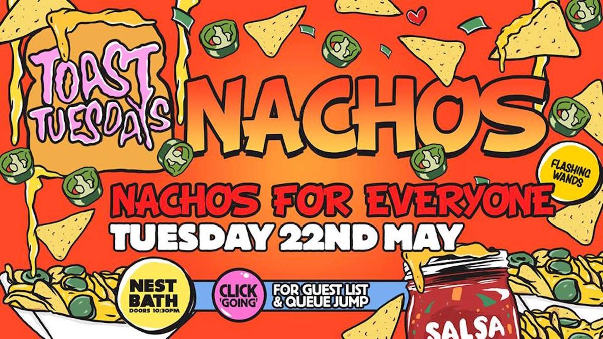 ToastBath's tweet image. ANNOUNCED TODAY!

Nacho Night is making it's return on the 22nd of May!

Tickets go on sale Friday but in the mean time click going on the event!

bit.ly/2rROH1R