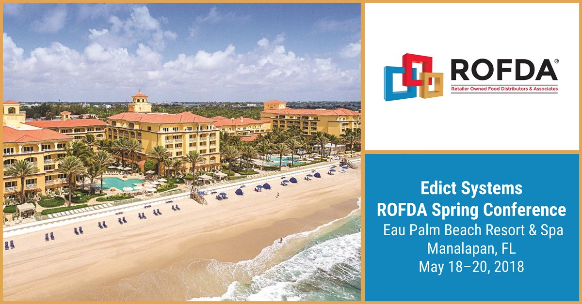 EdictSystems's tweet photo. Edict Systems will be attending the Retailer Owned Food Distributors &amp; Associates (ROFDA) Spring Conference, May 18-20. ROFDA is an organization of wholesale food distributors that represents more than $33 billion in annual sales through more than 7,300 member retail locations. https://t.co/20SA6TsCaB